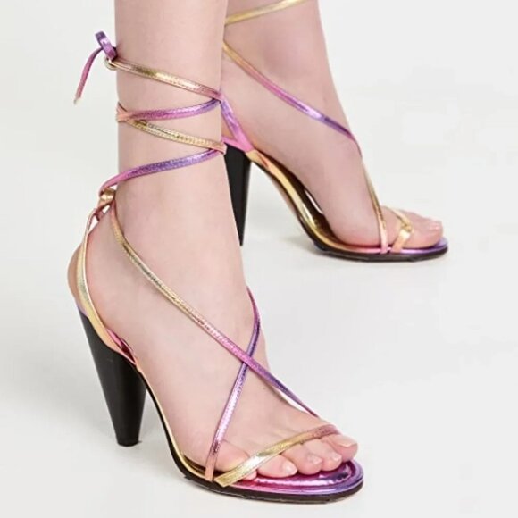 New Isabel Marant Aliza Metallic Leather Sandals in Metallic Pink Size 37 - Picture 1 of 8